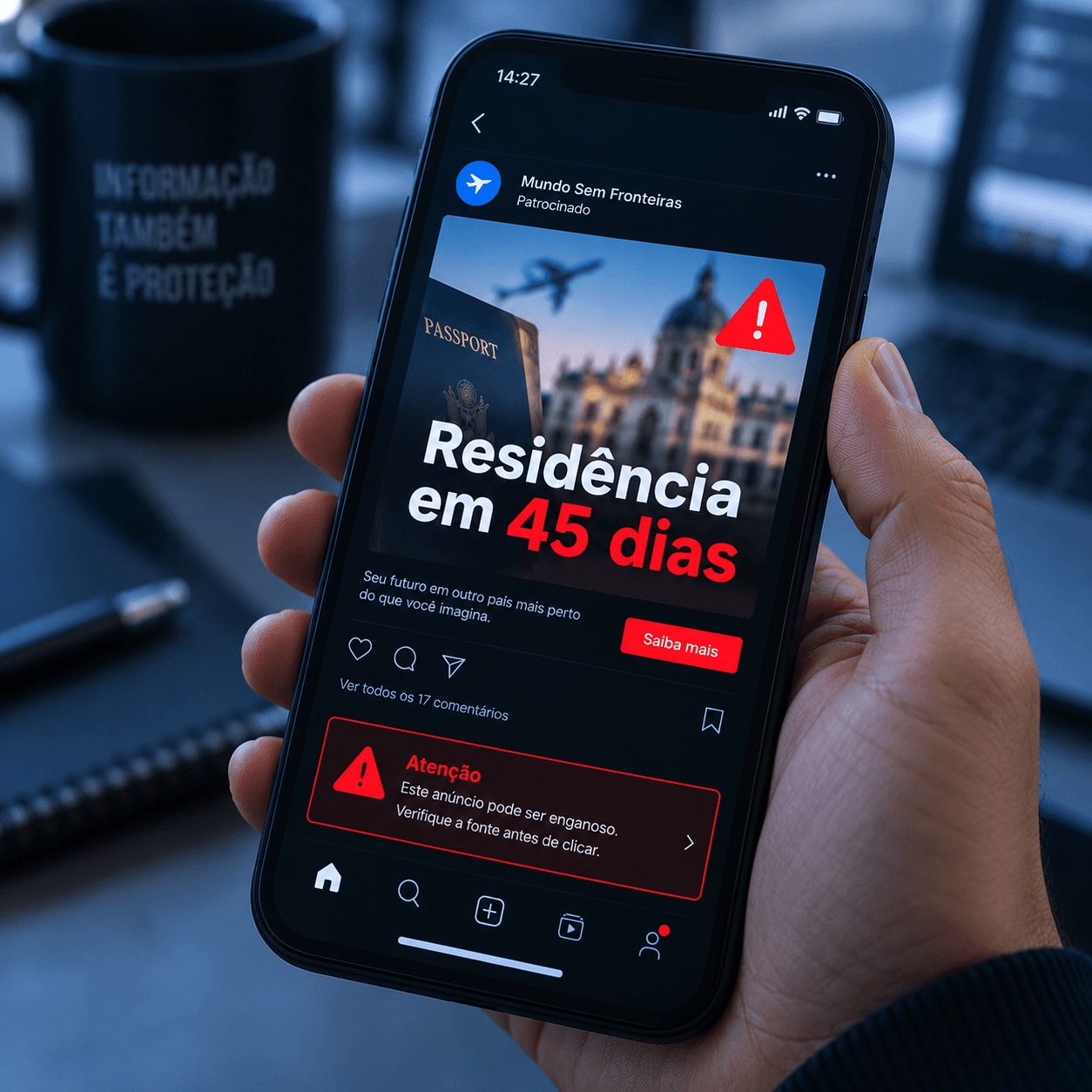 Anúncio enganoso de residência em 45 dias