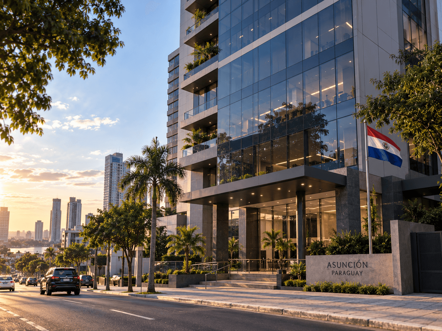 Fachada de prédio corporativo em Assunção, Paraguai