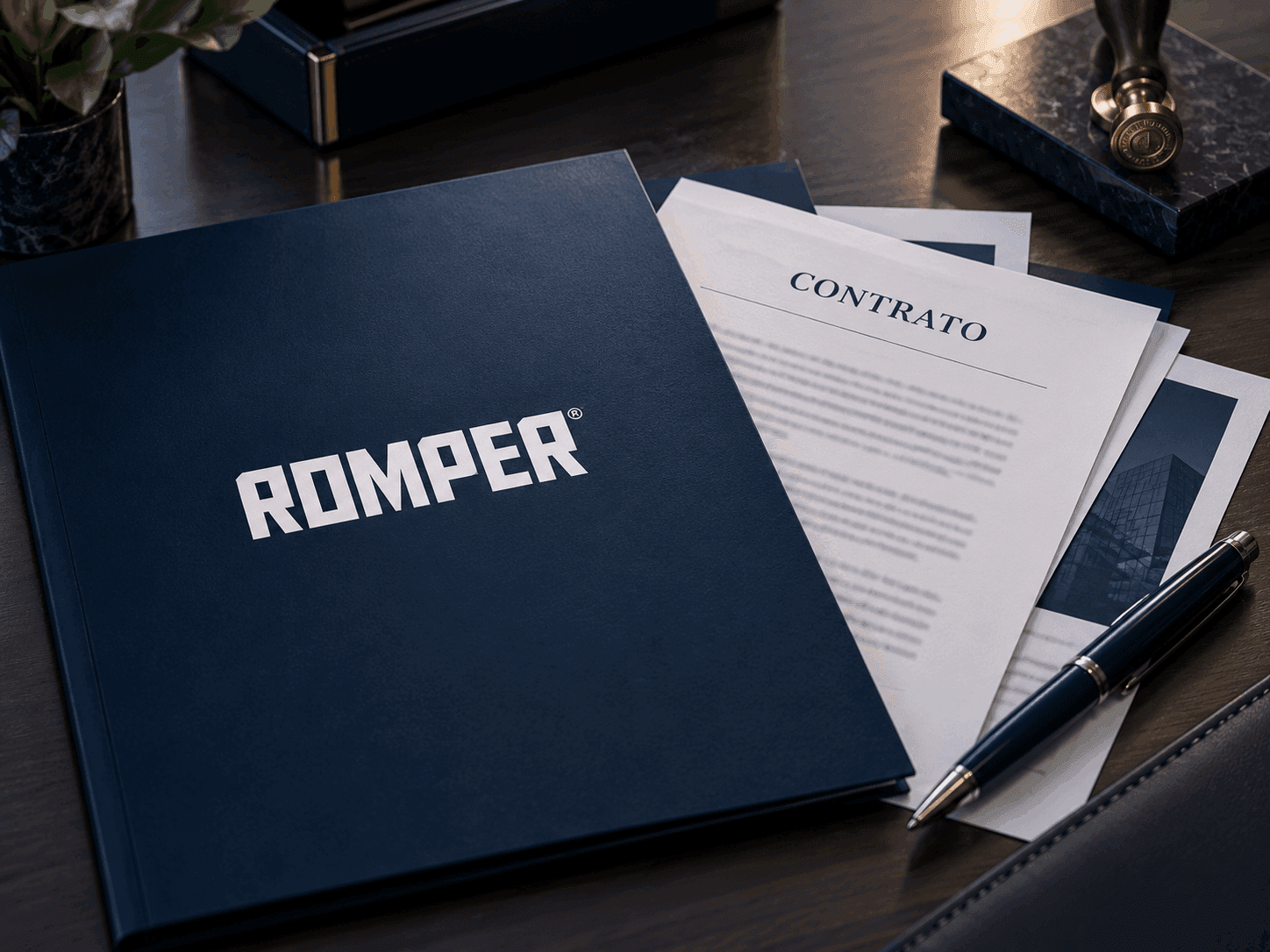 ROMPER folder with the signed contract on the table